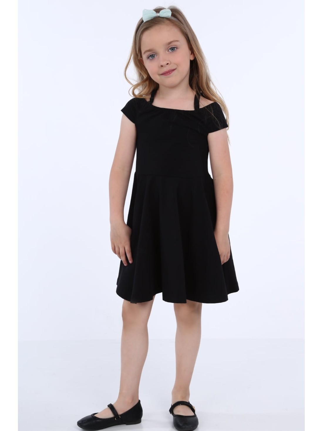 Rochie fete cu bretele subtiri, neagra NDZ8494 - Magazin online - Boutique